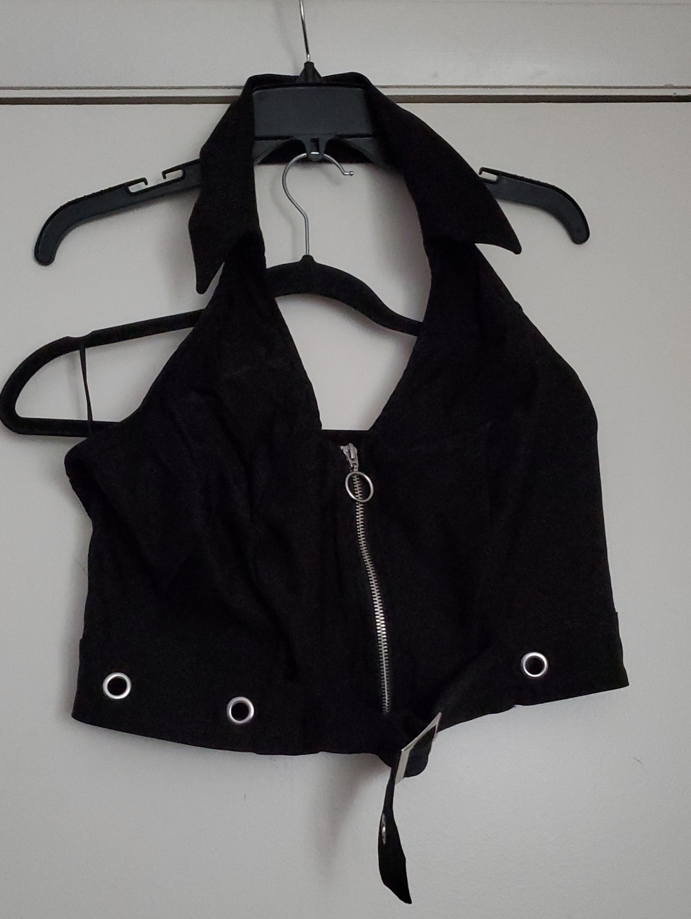 Social Collosion Black Zip Halter Collat Tank with Metal